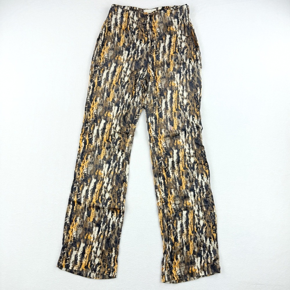 Nanushka Maggie Pants Size 6 Womens Brown Abstract Watercolor Camo Straight Leg